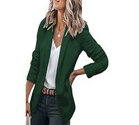 YMING Femmes Ensemble Décontracté De Bureau Loose Manches Longues Bouton Poche De Bureau Veste Légère Costume Vert Foncé L