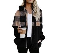 YMING Femmes Flanell Bureau Fausse Fourrure Manteau À Manches Longues Léopard Cardigan Brossé Mode Capuche Noir Rose 2XL