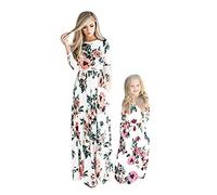 YMING Femmes Home Match Dress Casual Summer Robe À Manches Longues Bohème Imprimé Col Rond Jupe Soleil Fleurs Blanc 10 Ans