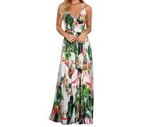 YMING Femmes Imprimer Enveloppé Robe De Mariée Profonde Col en V Fourche Robe D'été Bohème Plage Robe à Dos Découvert 053 BAI XXL