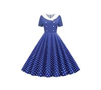 YMING Femmes Manches Courtes Audrey Hepburn Robe Polka Dot 1950s Robe de thé Vintage Bleu foncé M