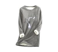 YMING Femmes Manches Longues Ras du Cou Pull Sweat Lâche Coupe De Base en Peluche Couleur Pull Tops Gris Foncé XL