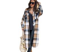 YMING Femmes Manches Longues Revers Décontracté Manteau Boutonné Duvet Lâche Manteau Collage Couleur Poches Long Manteau Brun S