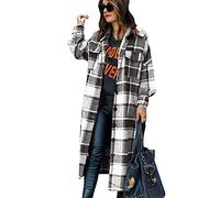 YMING Femmes Manteau De Couleur Épeautre Élégant Plaid Boutonné Down Jacket Col Rabattu Manteau À Manches Longues Noir M