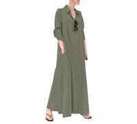 YMING Femmes Mature Libéré Lin De Coton Plus Taille Robes Couleur Simple Navette Vintage Quotidienne Robes De Chemise Vert 3XL