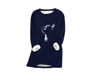YMING Femmes Plaid Sherpa Polaire Sweat Hiver en Peluche À Manches Longues Pull Polaire Doublé Tops Bleu Marin 3XL