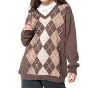 YMING Femmes Pull Over Vintage Preppy Blouse Décontractée Y2k Pull Over Oversize À La Mode Brun XL