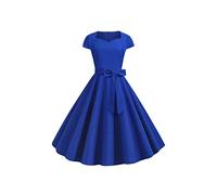YMING Femmes Robe De Cocktail Rockabilly Vintage des Années 1950 Sexy d'Été avec Encolure en Cœur Robes Swing De Soirée Robe De Bal De Soirée Bleu Royal XL