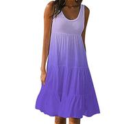 YMING Femmes Robe Élégante Midi Légère sans Manches Mode Vacances Sundress Robe À Un Mot Violet Dégradé L