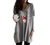 YMING Femmes Sweat Imprimé Noël Pulls Ras du Cou Pulls Manches Longues Père Noël Gris L