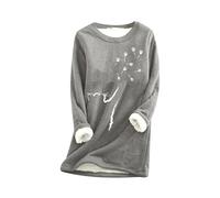 YMING Femmes Sweatshirt Col Rond Casual Causal Sherpa Doublée Top en Laine Cat Claw Pattern Shirt Patte Gris Foncé L