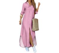 YMING Femmes Versatile Flowy Classy avec Poches Robe Maxi Sortir Couleur Bouton Bloquant Robe Maxi Couleur Rose M