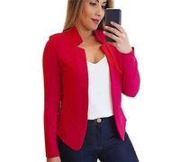 YMING Femmes Veste De Costume Open Front Light Veste sans Bouton Rouge Taille M