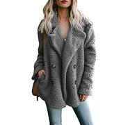 YMING Femmes Veste D'hiver Chaude Double Poitrine Veste Doux En Polaire En Peluche Manteau Faux Fourrure Gris foncé M