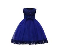 YMING Fille Robe de Dentelle 3D Fleurs Noeud d'été Cérémonie Robe Bouquetière 2-11 Ans