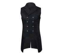 YMING Hommes Gilet Gothique Steampunk Double Boutonnage Jacquard Gilet Médiéval Sans Manches Frac Bouton Noir S