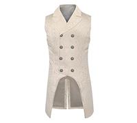 YMING Hommes Gilet Paisley Mode Costume Long Casual Gilet Double Boutonnage Gothique Steampunk Bouton Blanc L