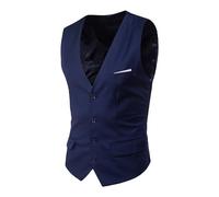 YMING Hommes Patchwork Party Formelle Mode Classique Gilet Sans Manches Affaires Uni Gilet Bleu Marine XS