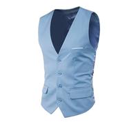 YMING Hommes Patchwork V - Neck Unique À Poitrine Gilet Uni Casual Mariage Party Patchwork Vest Bleu Clair S