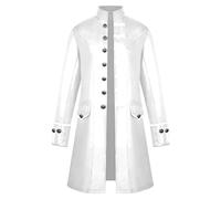 YMING Hommes Veste De Couleur Unie Manteau Victorien Manteau Médiéval d'halloween Vintage Retro Manteau De Queue De Pie Pur Blanc L