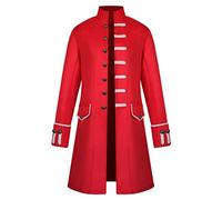 YMING Manteau Rétro Victorien pour Homme Couleur Unie Simple Boutonnage Manteau Steampunk pour Festival Pur Rouge XL