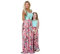 YMING Mère Et Fille Robe De Fête Décontractée De Style Boho À La Mode Mignonne Robe De Nouveauté Légère Respirante Bleu Floral 4-5 Années