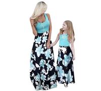 YMING Mère Et Fille Sortir Loisirs Vintage Robes D'Été Casual Mode Boho Mignon Cou Rond Robe De Soleil Vert Floral XL