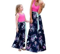 YMING Mère Et Fille Swing Sexy Mincissement Loisir Robe Cozy Splicing Robe Taille Empire Oversize Rose Florale XXL