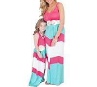 YMING Parents Enfant Famille Élégante Robe Col Rond Boho Robe Longue Fête Robe De Plage Bohème Rose Et Bleu 7 T