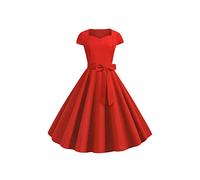 YMING Robe Balançoire Audrey Hepburn pour Femme Robe d'Été à Manches Courtes Robe Cocktail Rockabilly Robe De Thé Robe De Soirée Vintage Rouge S