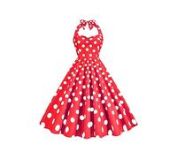 YMING Robe De Cocktail à Pois Ondulés pour Femmes Audrey Hepburn Robe Vintage Taille Stretch Halter Neck Robe De Bal Rouge Point XXL