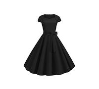 YMING Robe De Cocktail Vintage Cintrée pour Femme Robe Élégante Audrey Hepburn Robe Rockabilly pour Soirée d'Été Robe De Thé Princesse Noir XXL