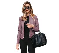 YMING Veste Motocycliste à Manches Longues En Pu Pour Femme Manteau Moto Classic Court Slim Jacket Violet L