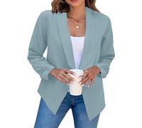 YMING Vestes De Costume pour Femmes Vestes À Manches Plissées Veste Élégante Ouverte sur Le Devant sans Boutons Bleu Clair L