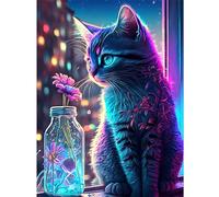 YMJD 11CT Point de Croix kit Debutant Broderie Imprimé Cross Stitch (Chat et Fleur 36×46cm)