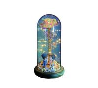 Ymnilian Rose Eternelle, Rose Eternelle sous Cloche Rose éternelle enchantée en Feuille d'or 24K, avec Guirlande Lumineuse féerique dôme, Cadeau de noël et la Saint-Valentin(054)
