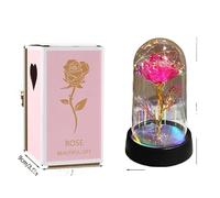 Ymnilian Rose Eternelle, Rose Eternelle sous Cloche Roses artificielles éternelles, avec Couvercle en Verre, lumière, Cadeau d'anniversaire, de Mariage, Saint-Valentin, Ornements luminescents(S11)