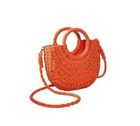 Ymnilian Sac Paille, Sac Paille Femme Sac à main de plage en demi-lune en rotin de paille tissé à la main, grande capacité, sac à bandoulière ajouré for femme(Orange)