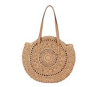 Ymnilian Sac Paille, Sac Paille Femme Sacs de paille ronde d'été for femmes sac à bandoulière à la main Tissus tissés à la main sacs à main femme Message Sac à main(Beige hollow)
