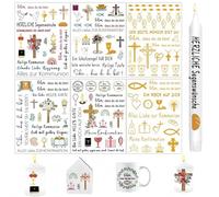 Ymoryiyi Lot de 6 feuilles de tatouages de bougies pour première communion, confirmation et baptême - Autocollants de bougies avec motifs décoratifs, idéal pour les fêtes religieuses