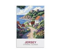 YMQWJYLW Poster de voyage vintage Îles Anglo-Normandes de Jersey 60 x 90 cm Impression sur toile Décoration murale