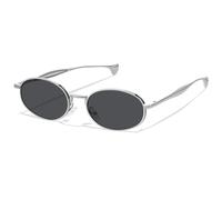 YMRFW Lunettes de soleil ovales dorées pour homme et femme - Design rétro - Style années 70 - Protection UV, Argenté/Gtay, 1pack