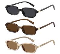 YMRFW Lunettes de soleil rectangulaires rétro pour femme - Style des années 90 - Monture carrée - Protection UV, Lot de 3 (noir/gris + marron/thé + kaki/thé), 3pack