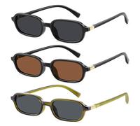 YMRFW Lunettes de soleil rectangulaires rétro pour femme - Style des années 90 - Monture carrée - Protection UV, Lot de 3 (noir/gris + noir/marron + vert olive/gris), 3pack