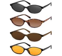 YMRFW Y2k Lunettes de soleil ovales rétro œil de chat pour femme Design tendance nuances étroites Protection UV, Lot de 4 (noir/gris + marron/marron + tortue/thé dégradé+lait, café, thé), 4pack
