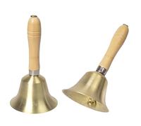 Ymswjgj Clochette à main en laiton - Super puissante - Clochette de table - En laiton massif - Avec poignée en bois - Cloche de Noël - Cloche de service à main