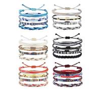 YMTWSRY Lot de 24 bracelets d'amitié, réglables, en tissu tissé, fabriqués à la main, style bohème, multicolores, pour homme et femme
