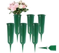 YMTWSRY Lot de 6 vases funéraires avec piquet de terre - En plastique - Vase funéraire à planter - Vase funéraire - Cimetière pour accueillir des bouquets de fleurs pour pierre tombale - Vert