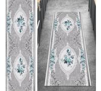 Ymural Chemin de cuisine à motif floral, gris, antidérapant, lavable, antidérapant, long et étroit pour escalier, cuisine, chambre à coucher - 100 x 200 cm