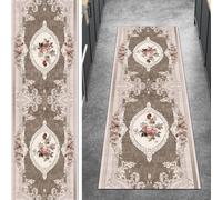 Ymural Chemin de cuisine antidérapant, motif floral beige gris 60 x 220 cm, lavable, antidérapant, long tapis étroit pour escalier, cuisine, chambre à coucher